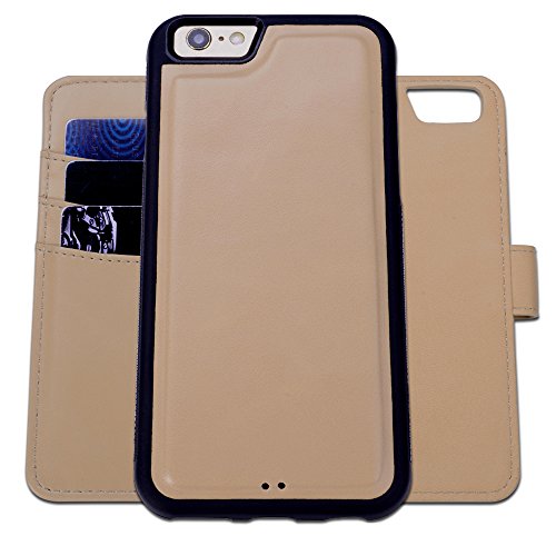 SHANSHUI Wallet Case Compatible with iPhone 6 Plus / 6s Plus, Detachable RFID Blocking 2 in 1 PU Leather Holster Magnetic Smart Flip Folio Case Cover with TPU+PC Inner Case (Khaki 5.5'')