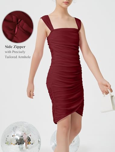 EXARUS Girls Ruched Bodycon Dress with Built in Bra Teen Mesh Front Wrap Hem Tween Party Dance Tight Mini Pencil Dresses4