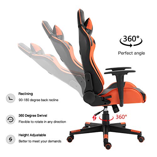 Modern-Depo Gaming Chair With Headrest And Lumbar Support, Height Adjustable Swivel Office Chair High-Back Recliner, Black Orange #TOP3