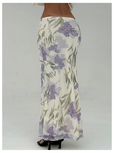 Milumia Women's Boho Floral Bodycon Long Skirt Low Waist Vacation Fishtail Maxi Skirts3