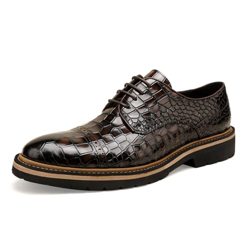 Penny Loafers for Men,Leather Oxfords Business Brogue Shoes, Crocodile Pattern