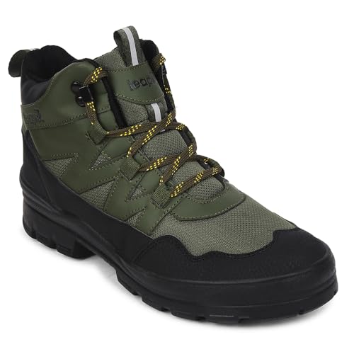 Image of Liberty Leap7x DRAWNER-1E Sports Casual Lacing Trekking Shoes for Men - Olive Green & Black | Comfortable and Durable | Suitable for Walking, Running, Outdoor and Hiking Boots Footwear | Cushioned Footbed