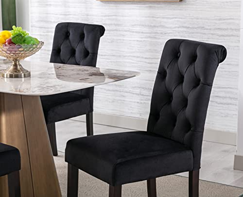 Kmax Velvet Dining Chairs Button Tufted Diner Chairs Classic Upholstered Chairs With Wood Legs For Kitchen Dining Room Restaurant Set Of 2, Black #TOP5
