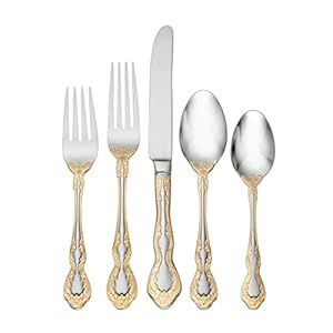 Oneida Golden Mandolina 45 Piece Fine Flatware Set, Service for 8, 18/10 Stainless Steel, Silverware Set, Dishwasher Safe