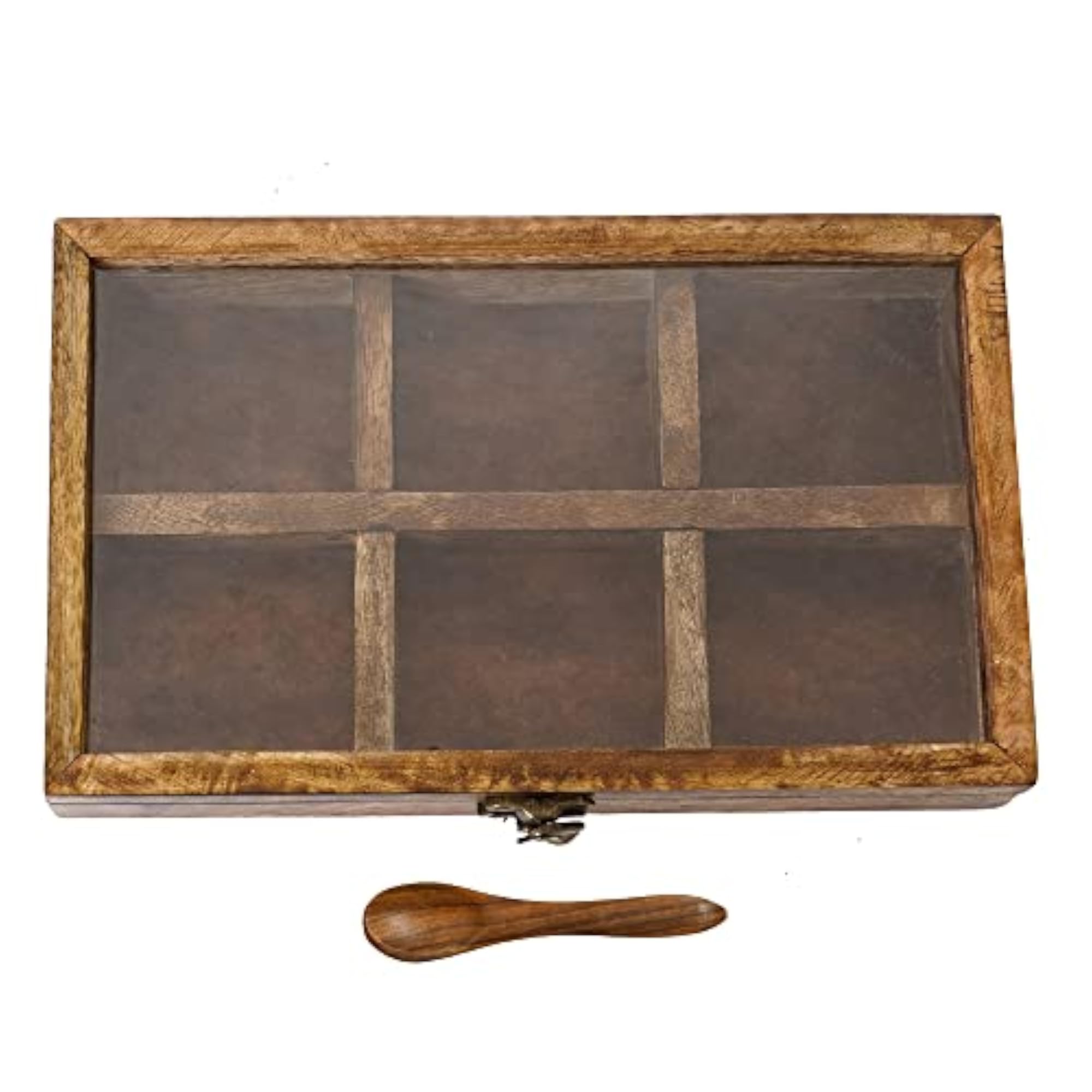 6 Rectangle Compartments Handcrafted Wooden Spice Box