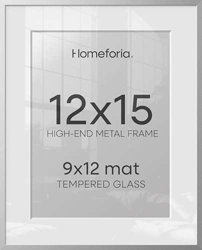Image of Homeforia 12 x 15 Picture Frame Silver, High End Metal 12x15 Poster Frames with Mat 9x12 Photo, 12 x 15 Silver Frame Matted to 9 x 12 in Print, 15by12 Hanging Frame, Tempered Glass, Wall Kit, Set of 3