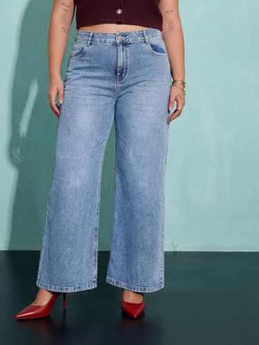 Image of Miss Chase A+ Women's Wide-Leg High Rise Regular-Length Stretchable Denim Jeans