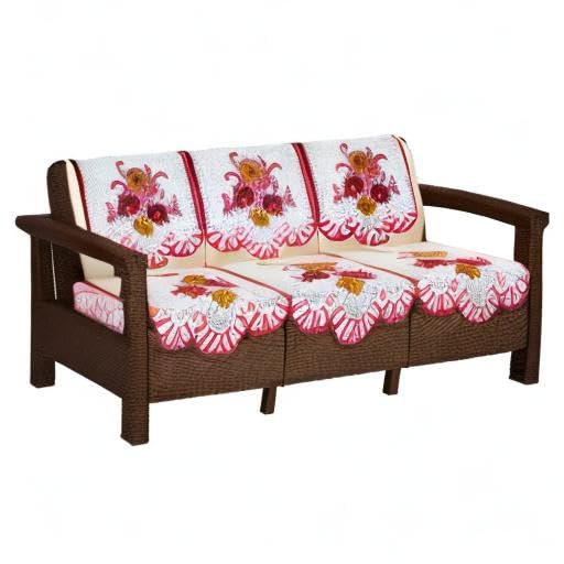 Image of The Furnishing Tree Cotton Floral Knitted Pattern 6 Pieces 3 Seater Sofa Cover Set Maroon
