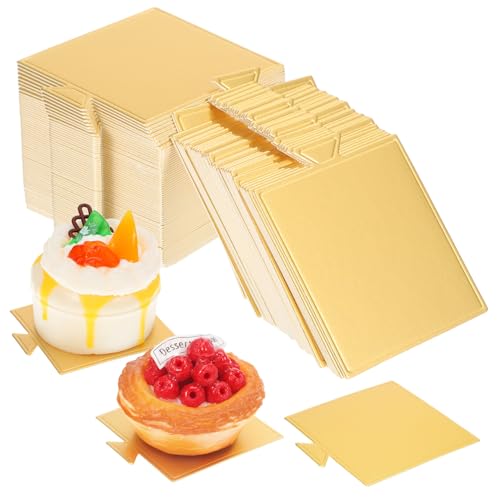 Sosoport 100Hojas Mini Bases de Pastel de Cartón Doradas para Decoración de Tartas y Exhibición de Postres para Bodas y Cumpleaños Material Reciclable