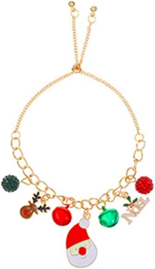 Christmas Bracelets Red Green Jingle Bell Multi Color Rhinestone Beaded Charm Adjustable Bracelet Santa Claus Snowman Snowflake Xmas Tree Deer Christmas Holiday Party Favors for Women Men Jewelry Gift