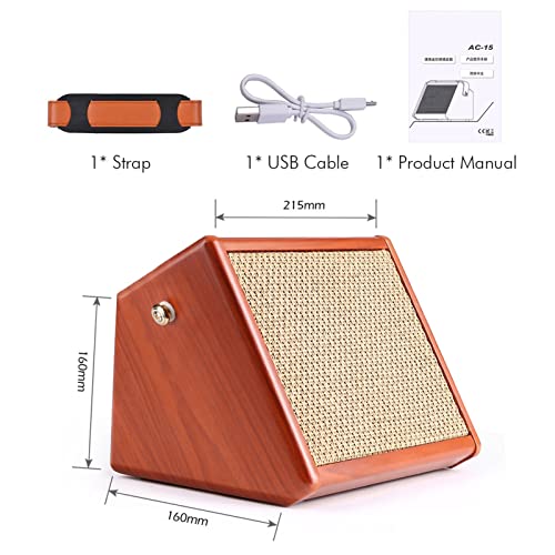 Amplificador de guitarra, AC-15 15 W, amplificador de guitarra acústica portátil, altavoz BT con entrada de micrófono, soporta volumen, graves, control de agudos, efecto de reverberación, batería - imagen 2