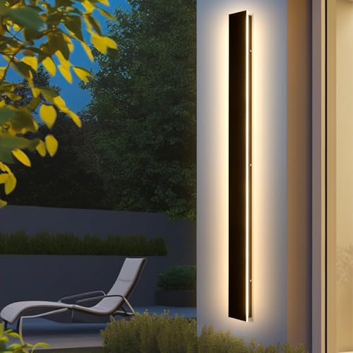 Image of AioTio 70.8in Outdoor Wall Lights, Upgraded 4.72in Wide Black Exterior Light Fixtures Wall Mount, Waterproof Modern Porch Light,3000K Long Strip LED Linear Outdoor Sconces Wall Lighting for House