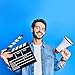 Movie Film Clapboard Hollywood Wooden-Clapper Board Directors Photography Studio Video TV Clapper Board with Erasable Pen Movie Theater Props Decor，Black Clap Board 10.5 X 11.7 inches (Black)