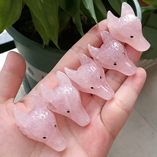 Manekieko Natural Rose Quartz 40mm Wolf Head Pocket Crystals and Healing Stone Figurine,Haped DIY-Jewelry Pendant - Image 3