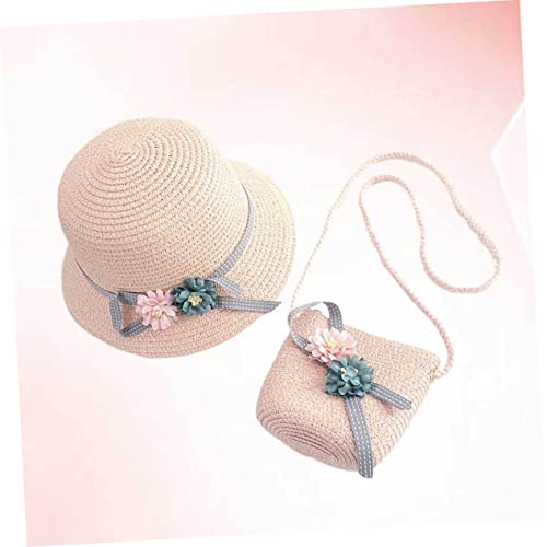 Little Girls Boys and Girls Straw Hat Straw Cap Bag Adorable Beach Hat Pink4