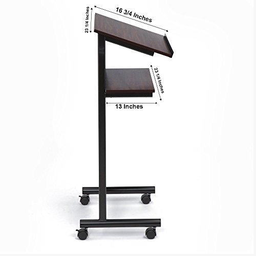 Wheeled Lectern With Storage Shelf - Cherry/Black - Compact Standing Desk For Reading - Laptop Stand #TOP6