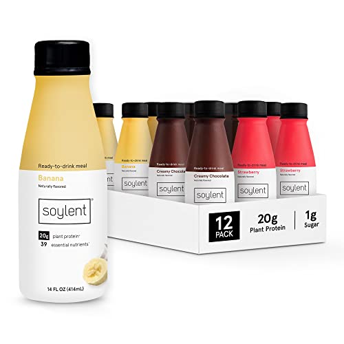 Image of Soylent Meal Replacement Shake, Banana Split Variety Pack, Contains 20g Complete Vegan Protein, Ready-to-Drink, 14 Fl Oz (Pack of 12)