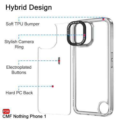 Image of TheGiftKart Hybrid Shockproof Back Cover Case for Nothing CMF Phone 1 5G | Stylish Camera Border | Electroplated Buttons | Crystal Clear Hard Back Cover Case (TPU & PC, Transparent Bumper)
