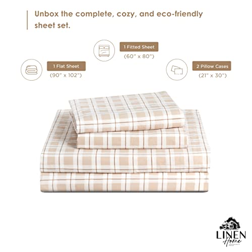Image of Linen Home Cotton Lyocell Blend Percale Sheet Set Queen Size - 4 Piece Deep Pocket Bedding, Pre-Washed & Shrunk, Crisp Cooling Fabric, Fade-Resistant, Hotel Luxury, Wrinkle-Free - Checks Yellow