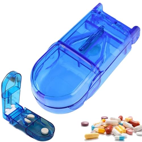Pill Cutter and Splitter with Storage,2025 Multiple Pill Cutters for Small or Large Pills in Half,Pill Cutter/Separator with Guard for Cutting Pills,Vitamins,Tablets,Daily Medicine Organizer (Blue)