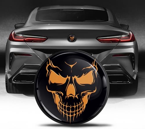 Image of Biomar Labs Rear Trunk Tuning Badge 74mm Compatible with BMW Emblem Bonnet Boot 51148219237 Orange Black Skull EZ 27