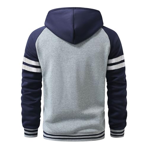 Men's Color Block Hoodie Full Zip Casual Slim Fit Jacket Striped Drawstring Hooded Sweatshirt With Pocket2