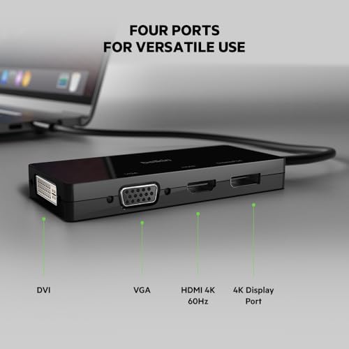 Image of Belkin USB-C Multi Port Display Adapter (with Tethered USB-C Cable) - Connectivity for USB-C to DVI Port, VGA Port, 4K HDMI Port, Compatible with Mac and Windows laptops and Other USB-C Devices