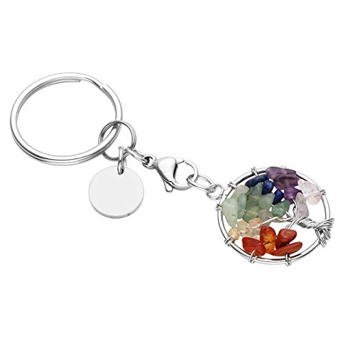 Pesoenth 7 Chakra Gemstone Keychain Tree Of Life Crystal Keychain Women Car Key Rings Handmade Diy Lucky Bag Charms Keyring #TOP16