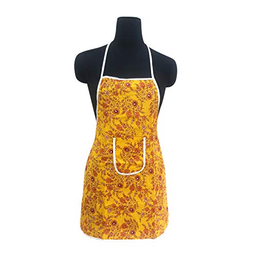 Image of SARAF Waterproof Cotton Kitchen Apron with Front Pocket (Exact Same Pieces) Set of 3 (Free Reusable Washable mask with Every Set)