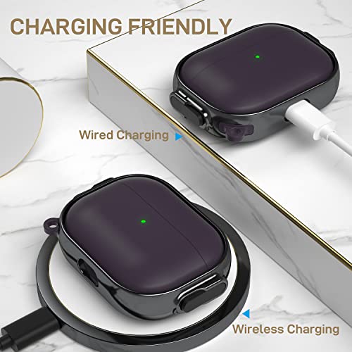 Image of Maxjoy for AirPods Pro 2nd /1st Generation Case with Lock, Cute AirPods Pro 2 Case Lock Protective Hard AirPod Pro Cover for Women Men with Keychain for Airpod Pro (2023 /2022 /2019), Purple /Grey