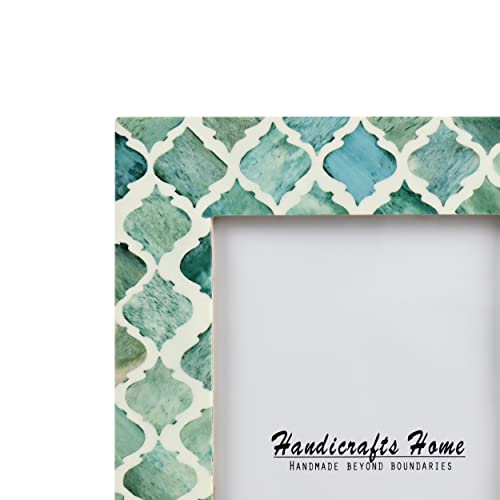 Picture Photo Frame Moorish Damask Moroccan Arts Inspired Handmade Naturals Bone Frames Photo Size 5X7 Inches Green White #TOP5