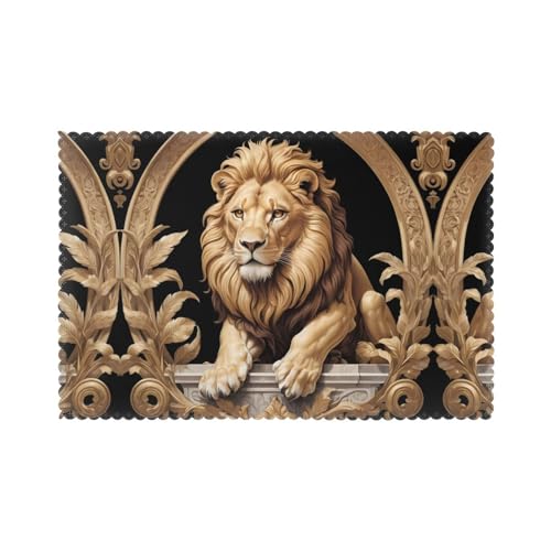 WZYWHJ Juego de 6 manteles individuales clásicos con estampado de león, 12 x 18 pulgadas, resistentes al calor, antideslizantes, resistentes a las manchas, fáciles de limpiar, para decoración de