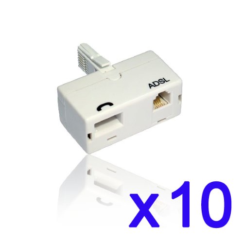 Pack of 10 x ADSL Micro Filter for use with BT line Broadband, Tiscali, Sky, Talktalk, Orange, O2