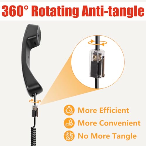 Image of Uvital 1 Pack Telephone Handset Cords with Detanglers, RJ9 4P4C, Black | Landline Phone Cord Cable 10Ft Uncoiled(1.2Ft Coiled) , 360 Rotating Anti-Tangle Swivel Telephone Cords Untangler, Office