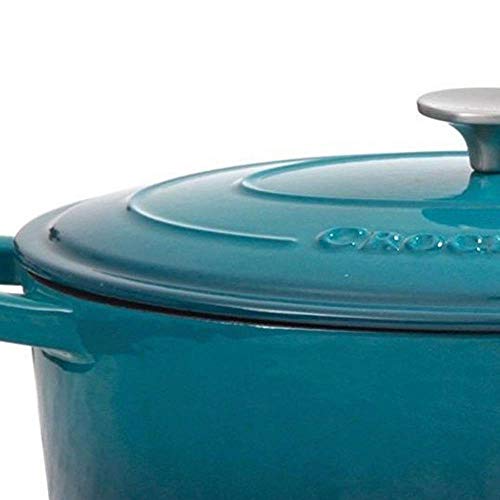 Image of Crock-Pot Artisan 5-Quart Round Enameled Cast Iron Dutch Oven - Teal Ombre, Durable Heavy-Duty Cookware for Slow Cooking, Roasting, Baking with Lid
