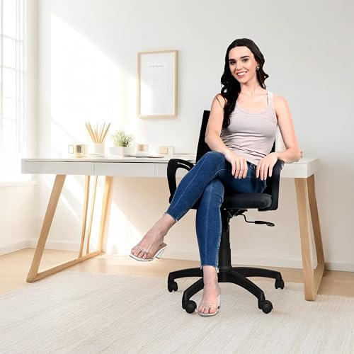 Image of Seventh Heaven Bolt Mid Back Revolving Office Chair for Work from Home, Study, and Computer Use | Heavy Duty Base | Ergonomic Mesh Design | Durable & Comfortable Seating (Black Mesh)