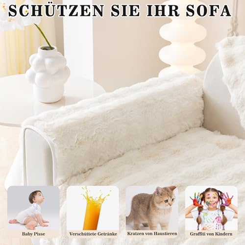 Alishomtll Plüsch Sofabezug Ecksofa 1/2/3/4 Sitzer, Universelle rutschfeste Sofa Überzug, L Form Couch Überzug Sofaschoner, Waschbar Sofaüberwurfe Sofadecke für Wohnzimmer, Beige 90x210cm