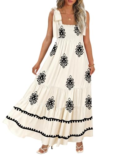 Image of CURBODO Women's Summer Maxi Dress Boho Spaghetti Straps Casual Long A-line Smocked Beach Dress Square Neck Flowy Sun Dress