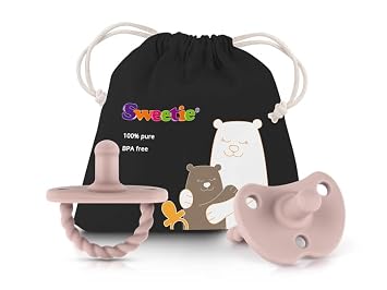 Sweetie Pacifier Soother Baby Silicone Baby Pacifier Soft Silicone Certified BPA Free Set of 2 Light Pink