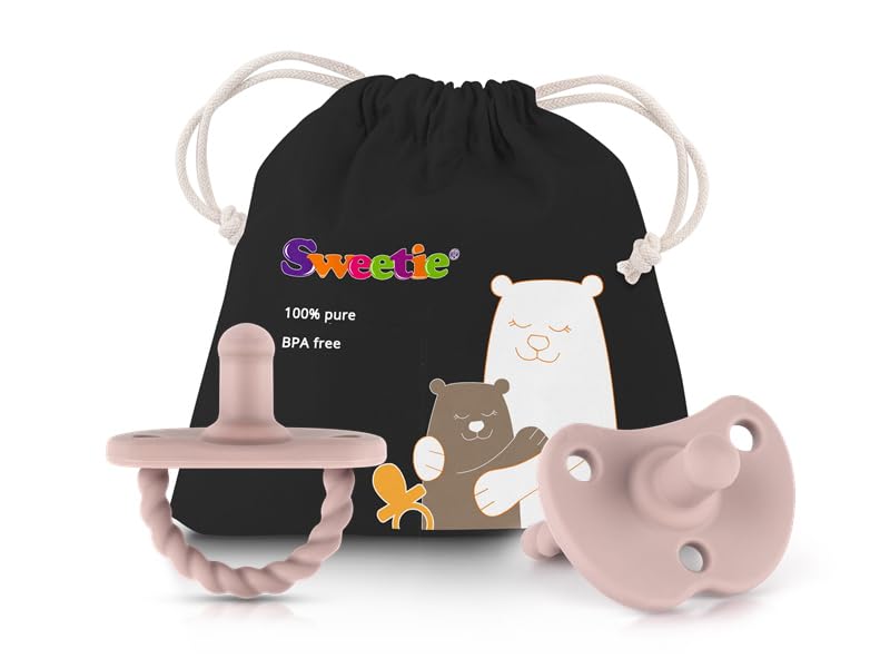 Image of Sweetie Pacifier Soother Baby Silicone Baby Pacifier Soft Silicone Certified BPA Free Set of 2 (Light Pink)