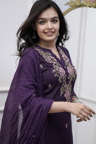Image of Deep Purple Floral Embroidered Kurta Set