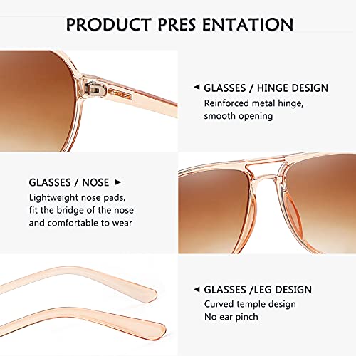 YuJian Retro Square Aviator Sunglasses for Women Mens Vintage Double Bridge Sun Glasses Lightweight 70s Shades3