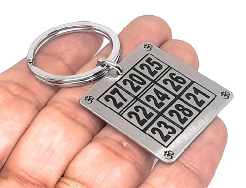 Image of Aura Kuberakolam Magic Numbers Keyring Keychain To Attract Money And Success Stainless Steel Silver Keychain