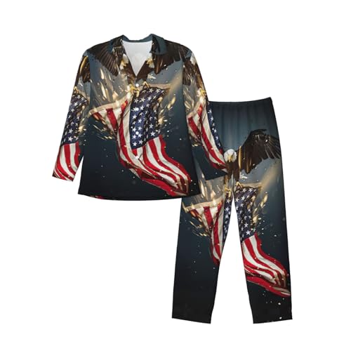 Ensemble de pyjama homme manches longues anti-irritation doux boutonné imprimé aigle