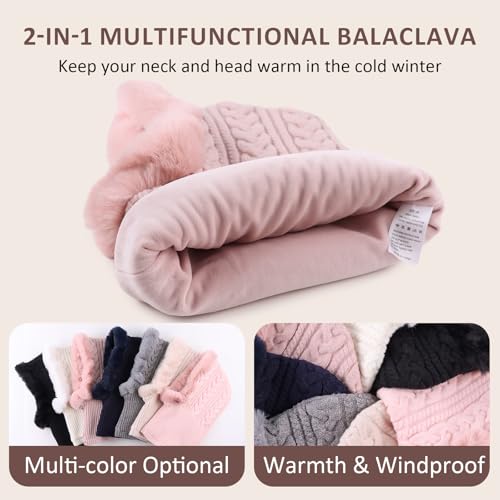 Image of Winter Fleece Balaclava Warm Men Hood Hat Knitted Hooded Scarf for Women Unisex Skull Cap