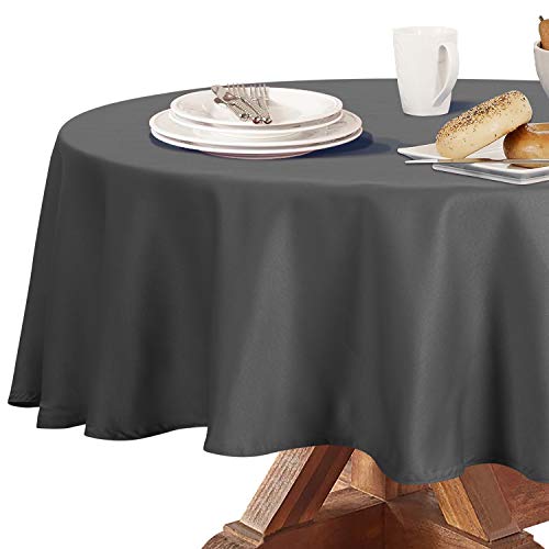 Image of Obstal 210GSM Round Table Cloth, Grey, 70 Inch Diameter | Water Resistance Microfiber Tablecloth, Decorative Fabric Circular Table Cover for Outdoor and Indoor Use