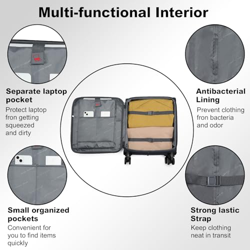 Image of Kono Carry On Luggage Softshell Suitcase with Spinner Wheels, 20in | 22x14x9 Airline Approved Lightweight Travel Suitcase with TSA Lock, Spinner Wheels, Durable Zipper Navy