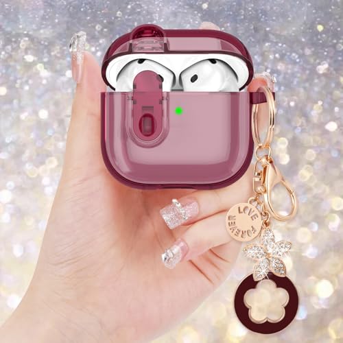 Image of (with Safety Lock) Clear Case Compatible with Cute Apple Airpods 4 Cases 2024 Women, VISOOM Soft TPU Transparency Air pods 4 Gen Case iPods 4 Earbuds Case Girl Bling Keychain for Airpod iPod 4th Gen