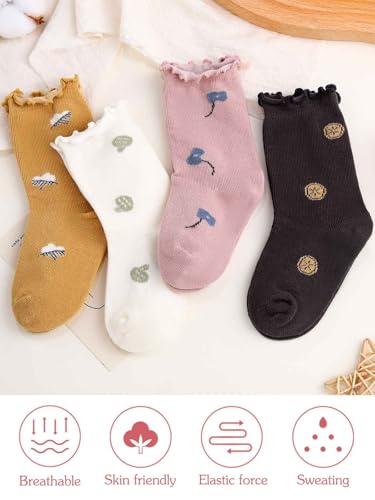 Urieo Baby Girls Socks Flower Knee High Sock Cotton Ruffle Stockings for Infants Toddlers Kids Girls2