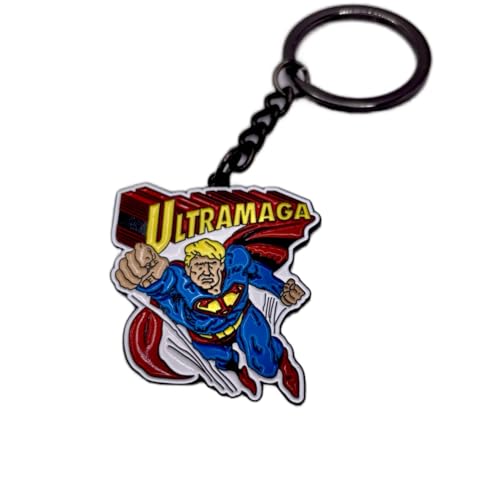 Donald Trump President MAGA Metal Ceramic superhero Keychain for Bags Keys and Backpacks - Durable and Hilariously Funny Unique Design